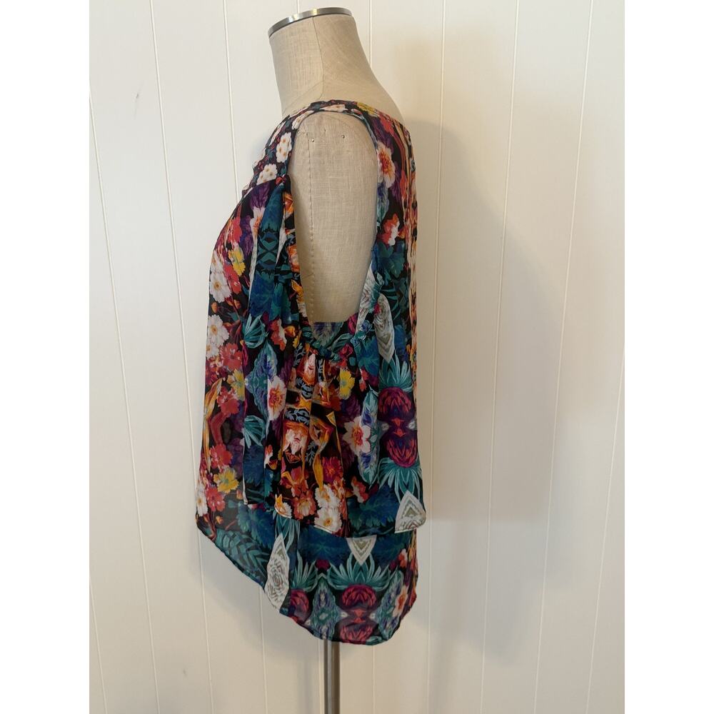 Nicole by Nicole Miller Blouse Womens Large Multicolor Sheer Floral Boho Top - Picture 6 of 10